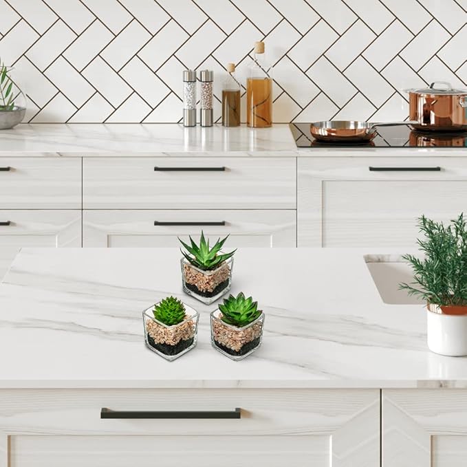 Briful Set of 3 Succulents Plants Artificial in Glass Pots Small Fake Succulents Plants Faux Plants Indoor for Home Office Table Desk Shelf Room Decor