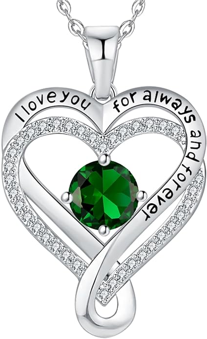 Jewelry for Women Wife Infinity Heart Birthstone I Love You Necklace S925 Anniversary Women Necklaces for Her Wife Birthday Gift Ideas, Birthday Present for Girlfriend Mom Daughter Sterling Silver
