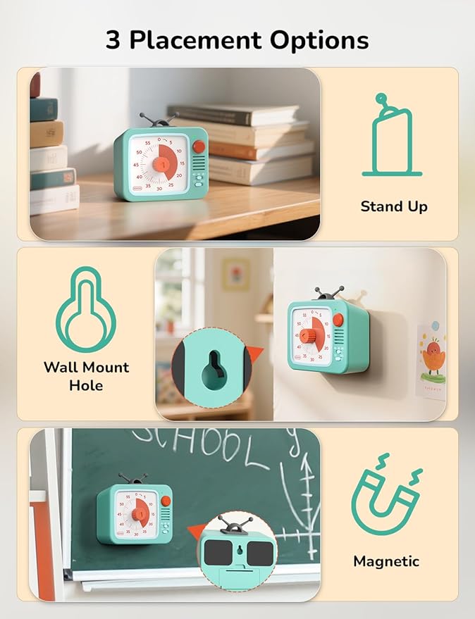 LIORQUE Visual Timer for Kids, 60-Minute Countdown Timers for Classroom Office Kitchen with Silent Operation, Kids Timer for Teaching with Cute Design