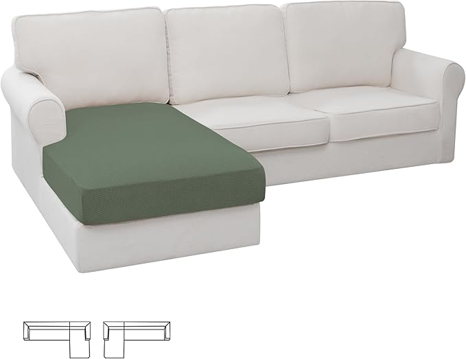 Easy-Going Stretch Sectional Couch Covers 1 Piece Chaise Lounge Slipcover L Shape Separate Cushion Couch Seat Chaise Cover for Both Left/Right Sectional Couch Grayish Green