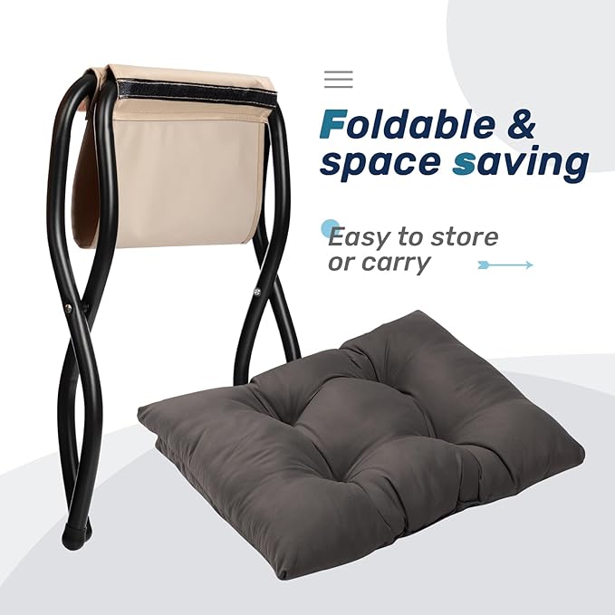 AbocoFur 15"(H) Folding Footrest Stool, Accent Padded Sofa Foot Stool for Lazy Chair, Upholstered Small Foldable Ottoman, Metal Frame Portable Foot Rest Ottoman for Lazy Chair, Bedroom, Dark Grey