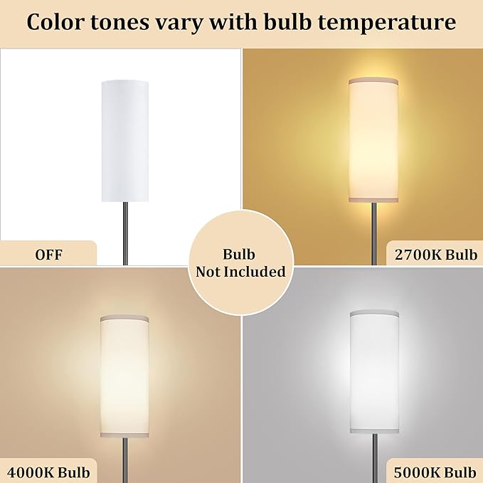 PARTPHONER Modern Standing Lamp with Lampshade, Minimalist Tall Lamp with Foot Switch for Living, Bedroom, Kids Room, Office