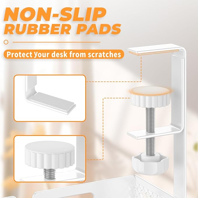 Under Desk Cable Management Tray, No Drill Steel Desk Cable Organizers, Wire Management Tray Cable Management Rack (24.4" Length-White)