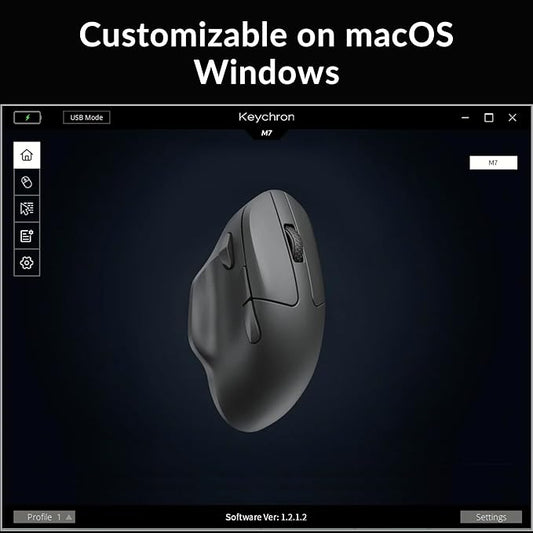 Keychron M7 Wireless Computer Mouse, 26K DPI Optical Computer Mouse, 2.4 GHz/Bluetooth/Wired with Macro Button 63g Lightweight Ergonomic, Up to 70 Hours Worktime for Laptop macOS/Windows - Black