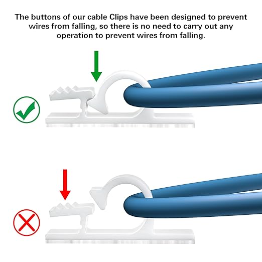XHF 100pcs Adhesive Cable Wire Clips White, Outdoor Cable Management Wire Organizer Cord Holder for Under Desk, Car, Wall, TV PC Ethernet Cable