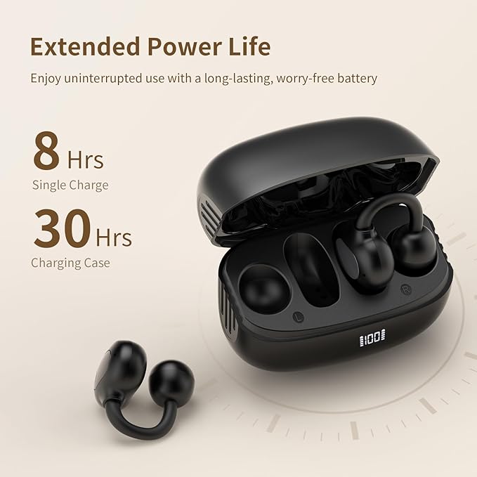 PSIER Open Ear Earbuds, 30H Playtime Bluetooth Earbuds IPX5 Waterproof Bluetooth 5.4 Ear Buds with Digital Display Comfortable Lightweight Bone Conduction Headphones for Workout Sports Running