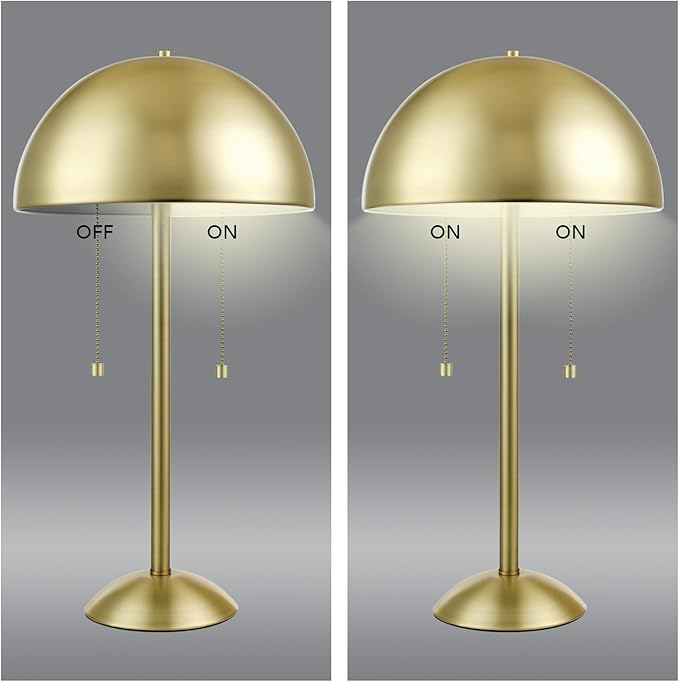 Globe Electric 12976 Haydel 21" 2-Light Table Lamp, Matte Brass, Double On/Off Pull Chain