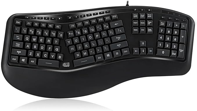 Adesso Tru-Form 150 3-Color Illuminated USB Ergonomic Keyboard AKB-150EB