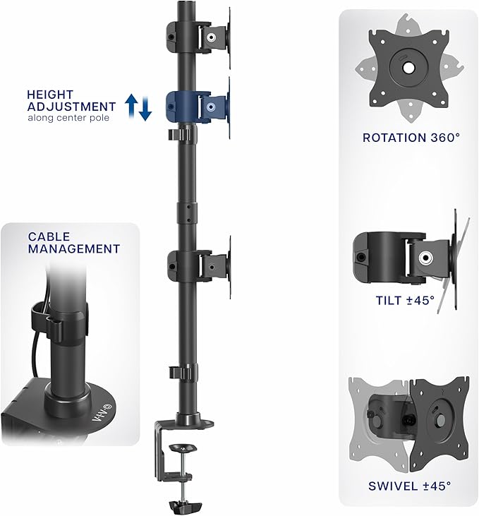 VIVO Dual Monitor Desk Mount Stand with Height Adjustment and VESA Plates for 2 LCD Ultrawide Screens up to 34 inches, Stacked Array, STAND-V002R