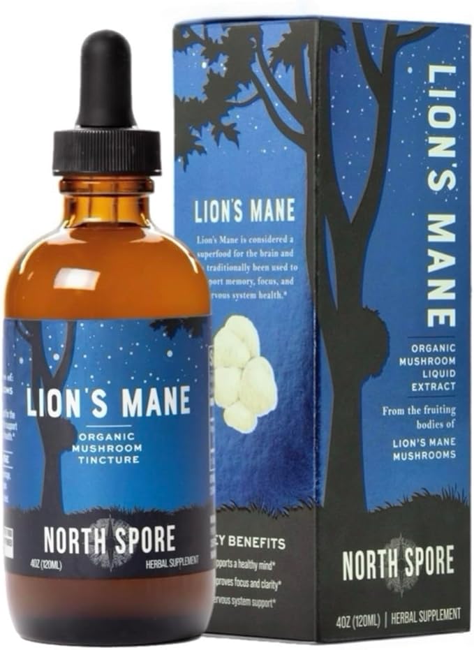North Spore Organic Lion's Mane Mushroom Tincture (2 oz) | 100% Fruiting Body Extracts | for Focus, Memory, Brain Support | Certified Organic, Vegan, Non-GMO | Adaptogenic, Nootropic | Made in USA