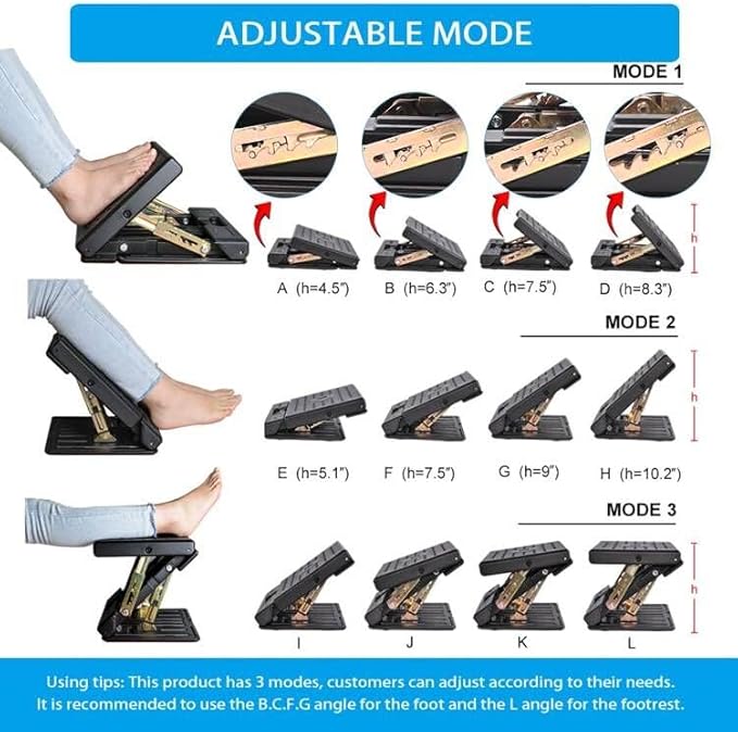 Foot Rest for Under Desk at Work 4-Level Height Adjustable, Ergonomic Foldable Footrest for Office, Gaming,Computer, Soft & Removable Pad Desk Foot Stool Suitable for All Seasons