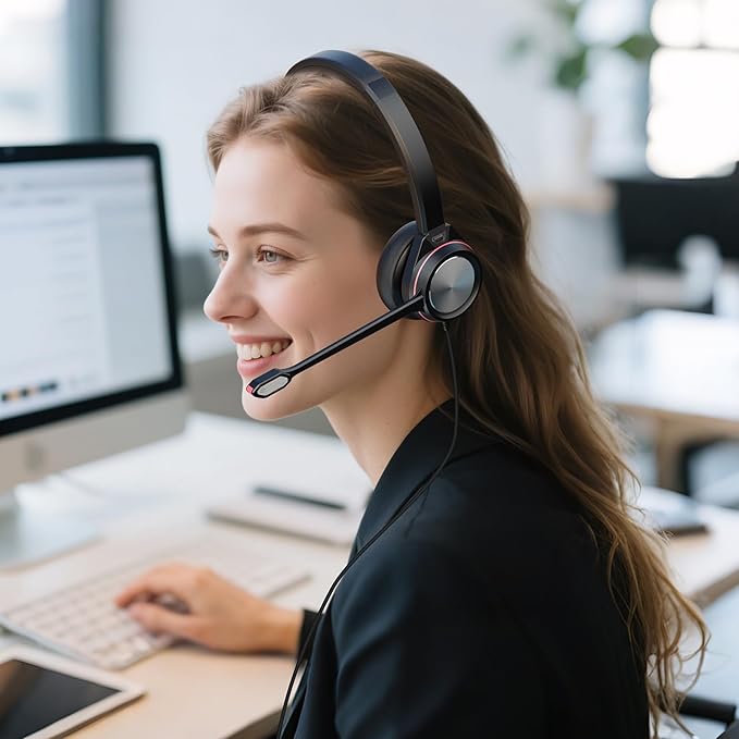 USB Headset with Microphone, Type-c/USB/3.5mm Jack 3-in-1 PC Headset, Wired & Noise Cancelling Headphone with Mic Mute for Call Centers, Teams, Zoom, Home Office, Online Courses