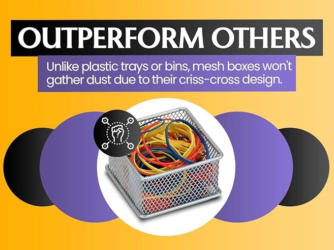 YBM HOME Silver Mesh Drawer Cabinet and or Shelf Organizer Bins, School Supply Holder Office Desktop Organizer Basket (2, 3x3x2 Inch)