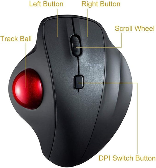SANWA 2.4G Wireless Ergonomic Trackball Mouse, Optical Vertical Rollerball Mice, Silent Buttons, 34mm Trackball, 600/800/1200/1600 Adjustable DPI, Compatible with MacBook, Laptop, PC, Windows, macOS