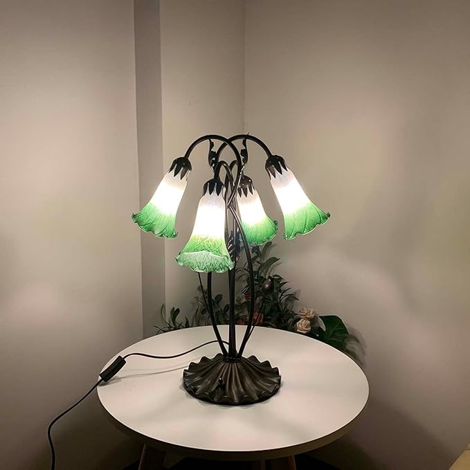 Bieye LS05 Lily Flower Blown Glass Lampshade (White Green, Opening I.D. 1.26" x O.D. 1.5")