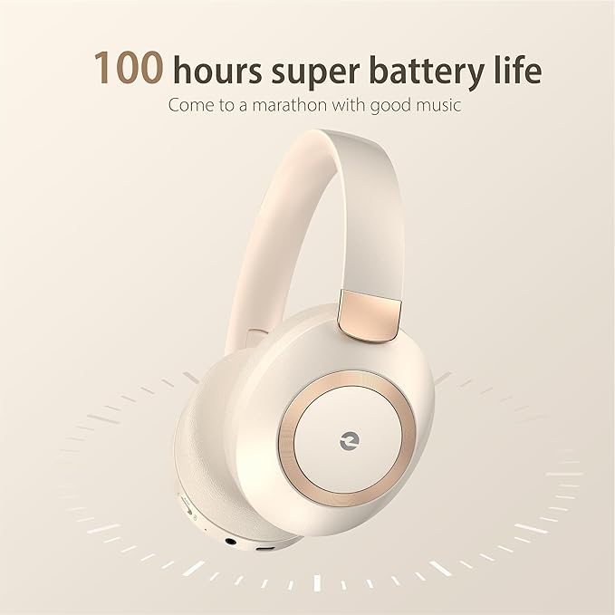 Active Noise Cancelling Headphones, 100H Playtime Headphones Wireless Bluetooth, Bluetooth Headphone with Microphone, Over- Ear Wireless Headphone with Deep Bass for Travel