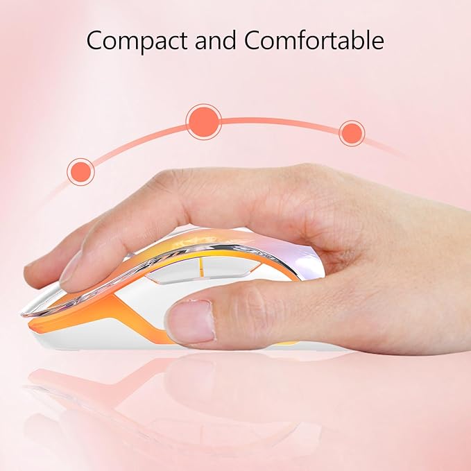 memzuoix 2.4G Wireless Mouse with Customizable Cover & 9-Color LED - Rechargeable Ergonomic, 1200 DPI, 5 Buttons, USB Receiver for PC/Mac - Pink