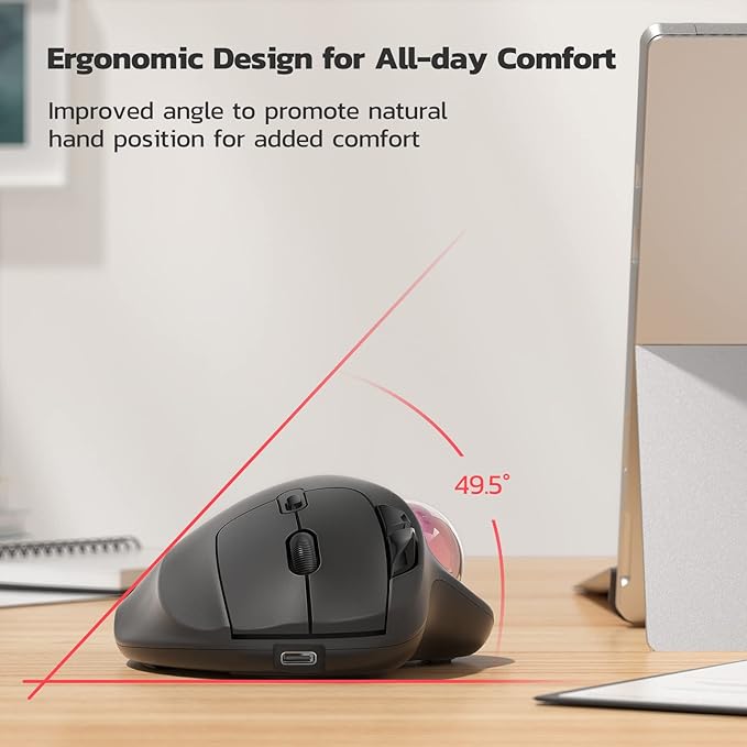 Nulea M501 Wireless Trackball Mouse, Rechargeable Ergonomic, Easy Thumb Control, Precise & Smooth Tracking, 3 Device Connection (Bluetooth or USB Receiver), Compatible for PC, Laptop, Mac, Windows.