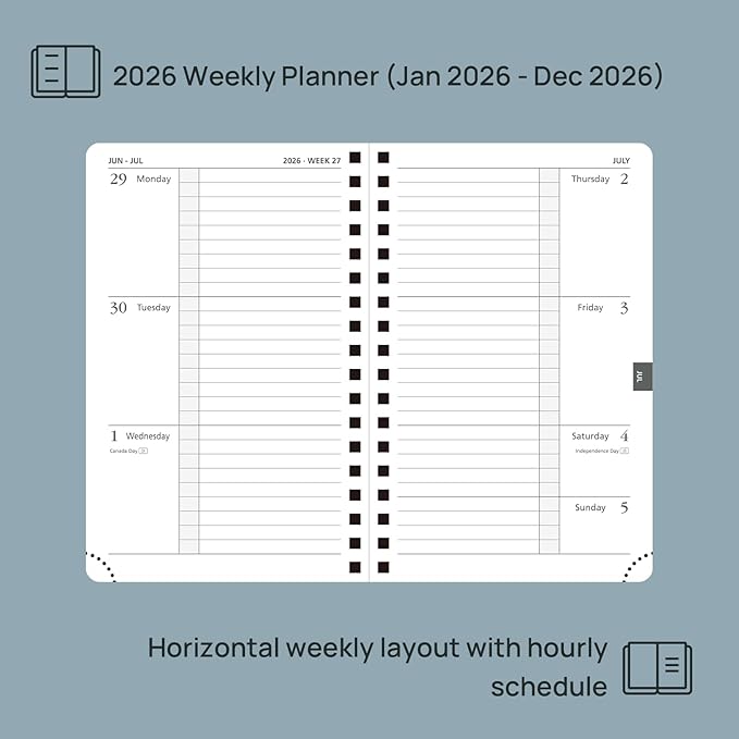 POPRUN 2026 Pocket Planner, (Small Size-4'' x 6.25'') - Daily Weekly and Monthly Calendar Agenda 2026 Appointment Book with Monthly Tabs, Spiral Soft Cover, Inner Pocket, 100 GSM - Pacific Green