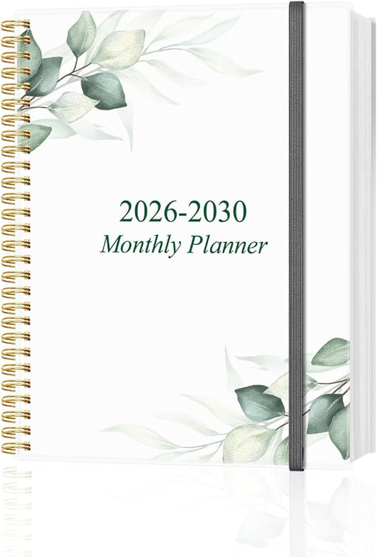 2025-2030 Monthly Planner - 64 Month PLanner Calendar from September 2025 to December 2030, Flexible Cover, Inner Pocket, 8.5" x 11", Perfect for Home | School | Office, Green Leaf