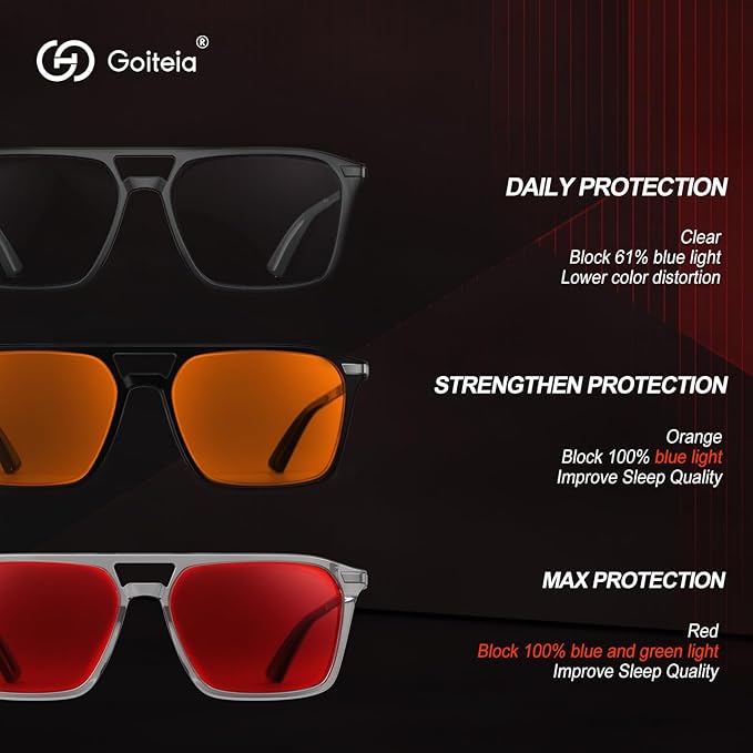 Goiteia Red Light Glasses for Sleep, Dual AR Coatings, Retro 70s Red Glasses Blue & Green Light Blocking for Better Sleep