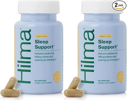 Hilma Sleep Aid Formulated with Magnesium & L-Theanine, Natural Sleep Aids for Adults to Help You Fall Asleep and Stay Asleep Melatonin-Free, Non-Drowsy Next Day Formula, 2 Pack w/ 100 Vegan Capsules