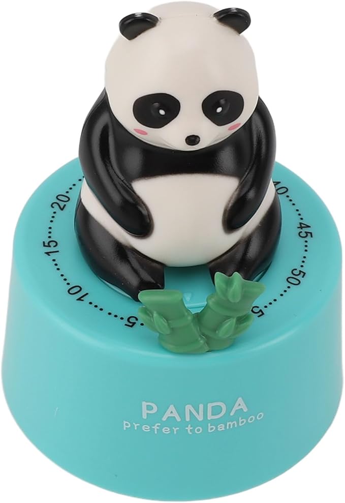 Mechanical Countdown Timer, 60 Minutes Mechanical Kitchen Timer Eco Friendly Loud Alarm Magnetic Base Cute Animal Shape for Kitchen (Panda with Blue Base)
