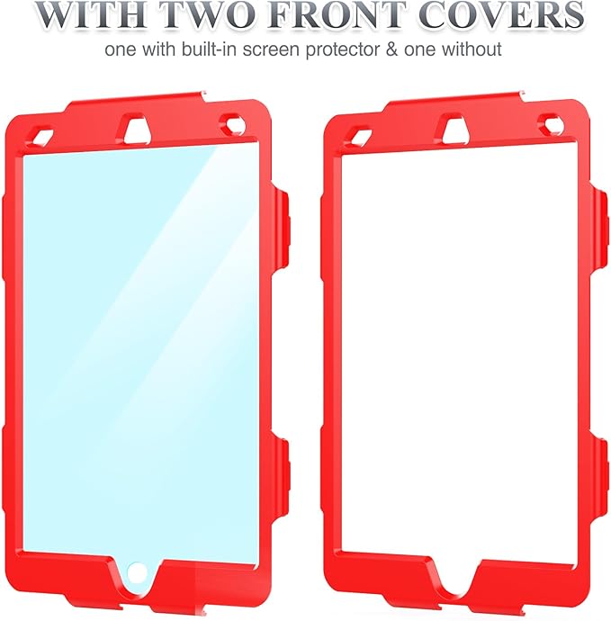 SEYMAC stock Case for iPad 9th/ 8th/ 7th Generation 10.2'', Shockproof with Screen Protector, Pencil Holder [360° Rotating Hand Strap] & Stand, for iPad 10.2 inch 2021-2019 (Red+SiliconeBlack)