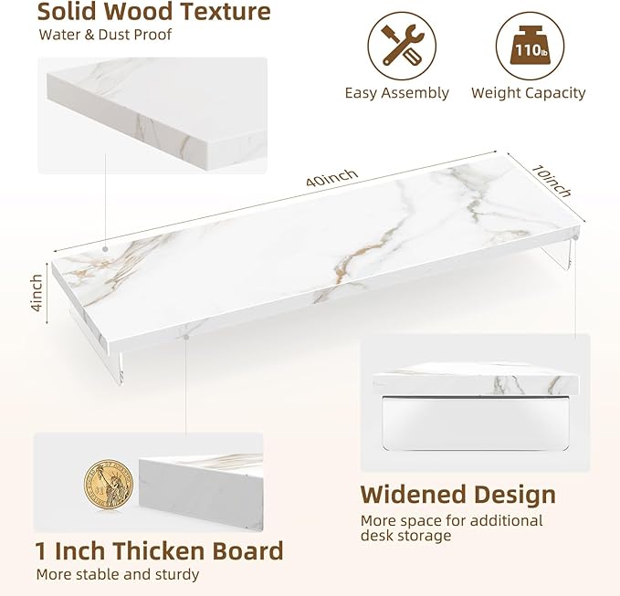 Dual Monitor Stand Riser, 40" Large Computer Monitor Stands for 2 Monitors, Wooden Desktop Organizer Shelf for Office Desk Computer, Laptop, TV, Monitor, Printer