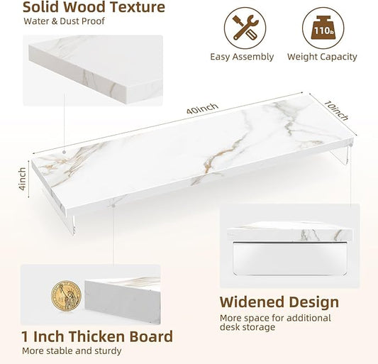 Dual Monitor Stand Riser, 40" Large Computer Monitor Stands for 2 Monitors, Wooden Desktop Organizer Shelf for Office Desk Computer, Laptop, TV, Monitor, Printer
