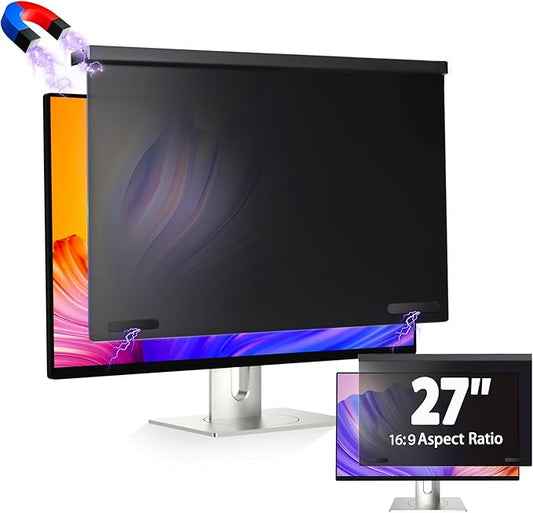 5A Magnetic Computer Privacy Screen Filter 27 Inch for 16:9 Aspect Ratio Widescreen Monitor, Eye Protection Anti Glare Blue Light Computer Privacy Shield Panel, Removable Anti-Scratch Protector