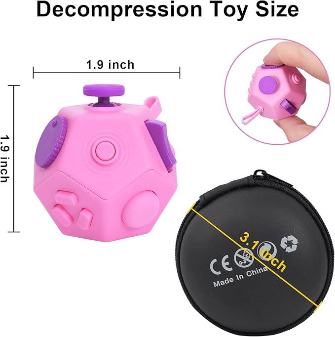 Fidget Toys Cube,Finger Cube,12 Sided Fidget Toys Relief Stress and Anxiety Depression Autism for Girls Kids Adults (Pink)