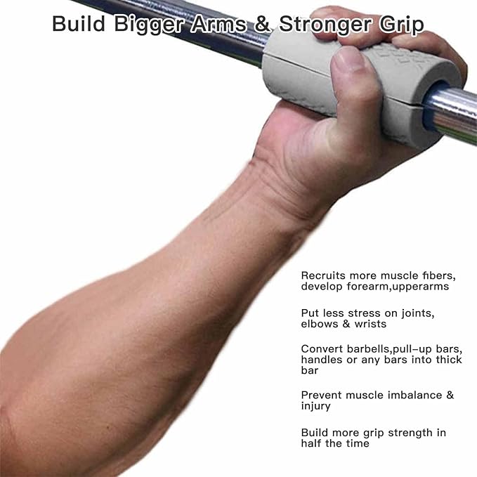 Thick Dumbbell & Barbell Grips for Weightlifting - High-Density Silicone Rubber, Non-Slip Gym Grips for Muscle Growth, Hand Stress Relief, Arm Blaster Adapter (1 Pair)