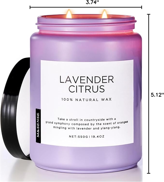 M&SENSE Lavender Citrus Candles, 19.4oz 110H Burn Time Large Natural Soy Candles for Home Scented, Stress Relief Aromatherapy Gifts for Mom Friends Teacher & Spa, Bath, Yoga