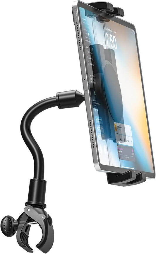 Exercise Bike Tablet Holder Mount for 4.7-13" Phone & iPad - Gooseneck Tablet Stand for Spin Bike, Indoor Stationary Bicycle, Treadmill, Stroller Handlebar for iPad Pro, Air, Mini, iPhones