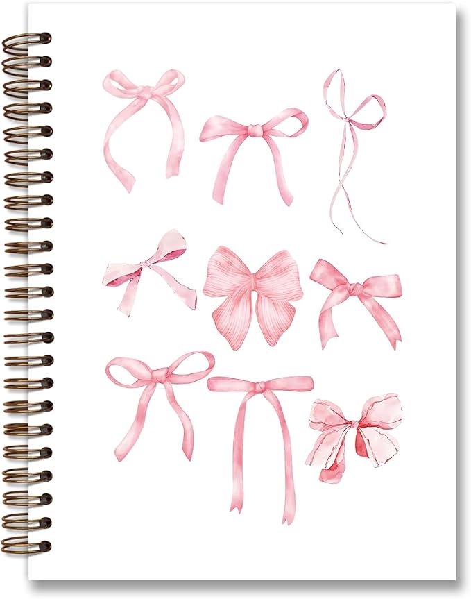 Coquette Pink Bow Notebook Journal, Preppy Aesthetic Journal Notebook for Work Note Taking,Pink Girly Notebook,Preppy Gifts for Women,Pink Office Supplies,Spiral Notebook 5.5x8.3 Inch