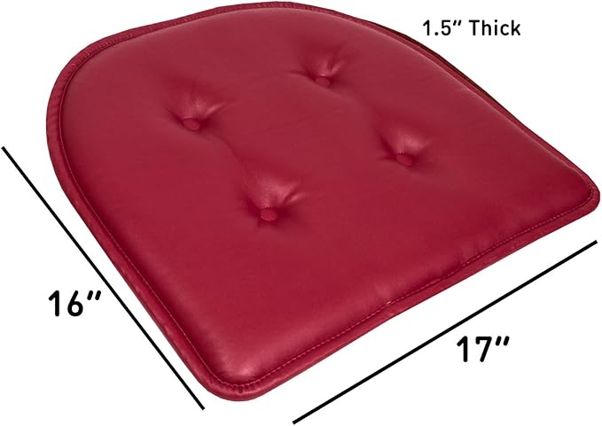 Sweet Home Collection Chair Cushion Memory Foam Pads Tufted Slip Non Skid Rubber Back U-Shaped 17" x 16" Seat Cover, 6 Pack, Faux Leather Burgundy Red, (Pack of 2)
