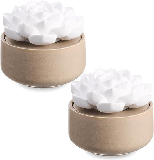Honeydak 2 Pcs Flower Essential Oil Diffuser Stone White Ceramic Porcelain Passive Oil Diffuser Improves Sleep and Relieves Stress Non-Electric Handmade Decorative Tabletops for Desk (Fresh Syle)