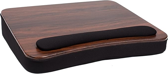 Sofia + Sam Multi Tasking Lap Desk with Memory Foam Cushion | Wrist Rest Cushion | Fits Laptops Up to 17" | Portable Laptop and Book Stand | Black | Wood Top | Work from Home
