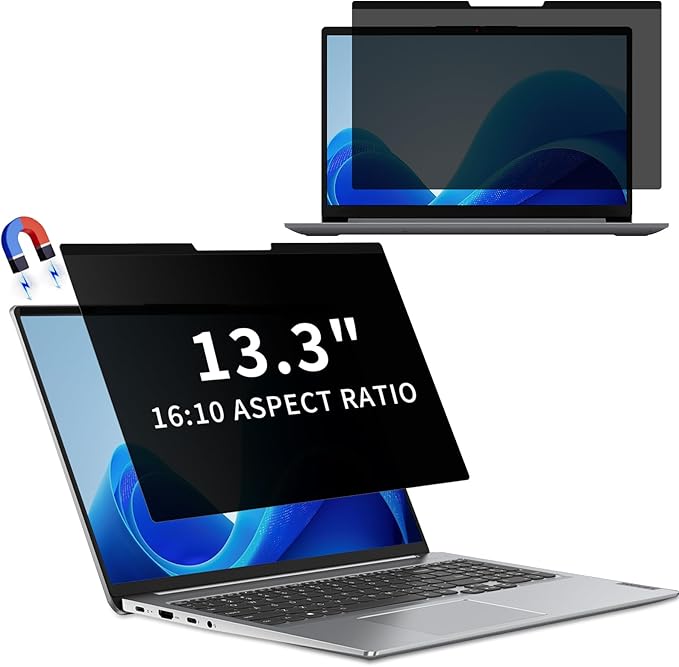 Magnetic Laptop Privacy Screen 13.3 Inch 16:10 Removable Notebook Laptop Privacy Filter Shield and Protector [Anti-Spy/Glare] Film for 13.3 inch (Width x Height: 286mm x 185mm)