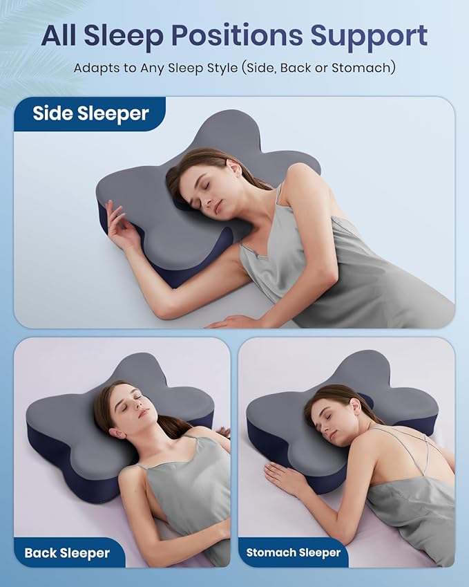 Cervical Pillow for Neck Pain Relief, Cooling Excellent Support Side Sleeper Pillow for Adults, Ergonomic Memory Foam Pillows for Sleeping, Contour Neck Pillow for Side Back Stomach Sleepers