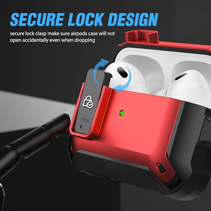 Valkit Armor Series Full-Body Shockproof Protective Case Cover for AirPods Pro 2nd/1st Generation Charging Case with Carabiner Keychain, LED Indicator, and Accessory Pouch