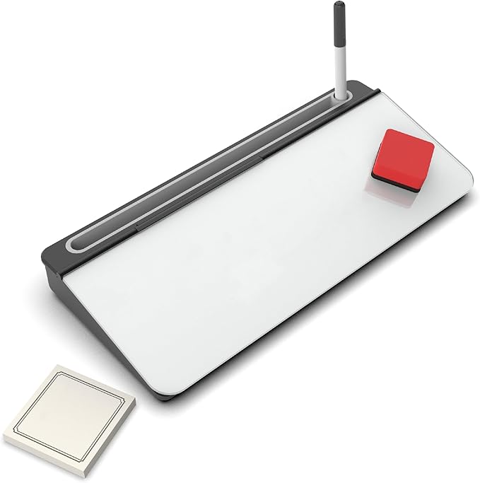 Audio-Visual Direct White Glass Desktop Notepad Set - Dry Erase Board with Marker, Eraser & Sticky Notes -