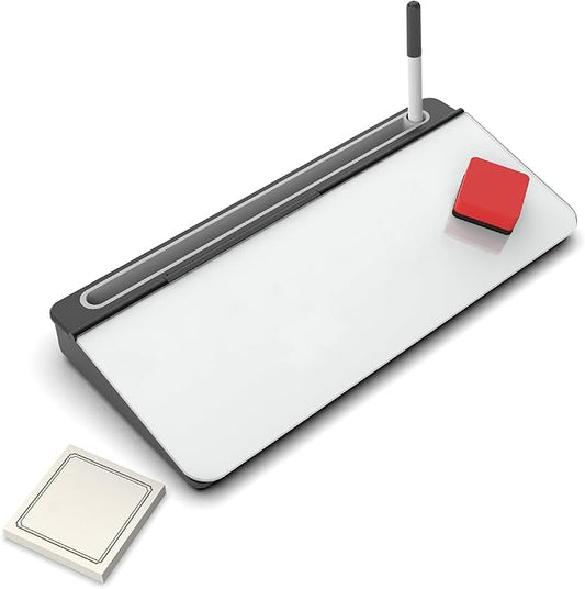 Audio-Visual Direct White Glass Desktop Notepad Set - Dry Erase Board with Marker, Eraser & Sticky Notes -