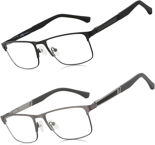 ZENOTTIC Reading Glasses Men: Blue Light Glasses Metal Square Frame - Computer Readers Nose Pads - Spring Hinge Eyeglasses