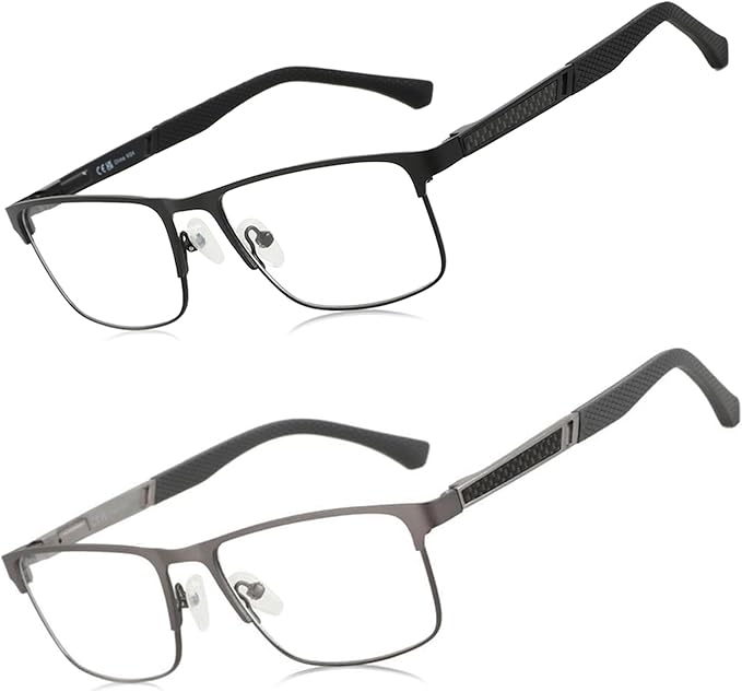 ZENOTTIC Reading Glasses Men: Blue Light Glasses Metal Square Frame - Computer Readers Nose Pads - Spring Hinge Eyeglasses