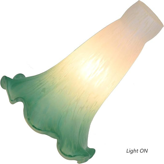 Bieye LS08S Lily Flower Blown Glass Lampshade (White Cyan, Opening I.D. 0.87" x O.D. 1")