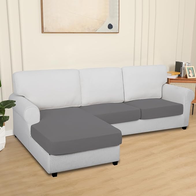 Easy-Going 100% Waterproof 3 Pieces Couch Cushion Covers for Sectional Sofa Left/Right L Shape Chaise Lounge Sofa Seat slipcover Anti-Slip Sofa Cover (2 Seater + 1 Chaise, Light Gray