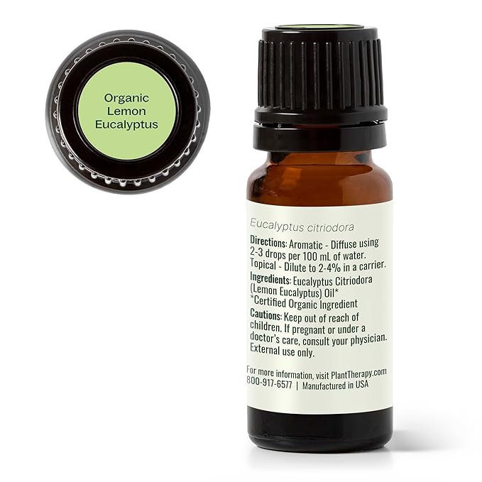 Plant Therapy Organic Lemon Eucalyptus Essential Oil 100% Pure, USDA Certified Organic, Undiluted, Natural Aromatherapy, Therapeutic Grade 10 mL (1/3 oz)