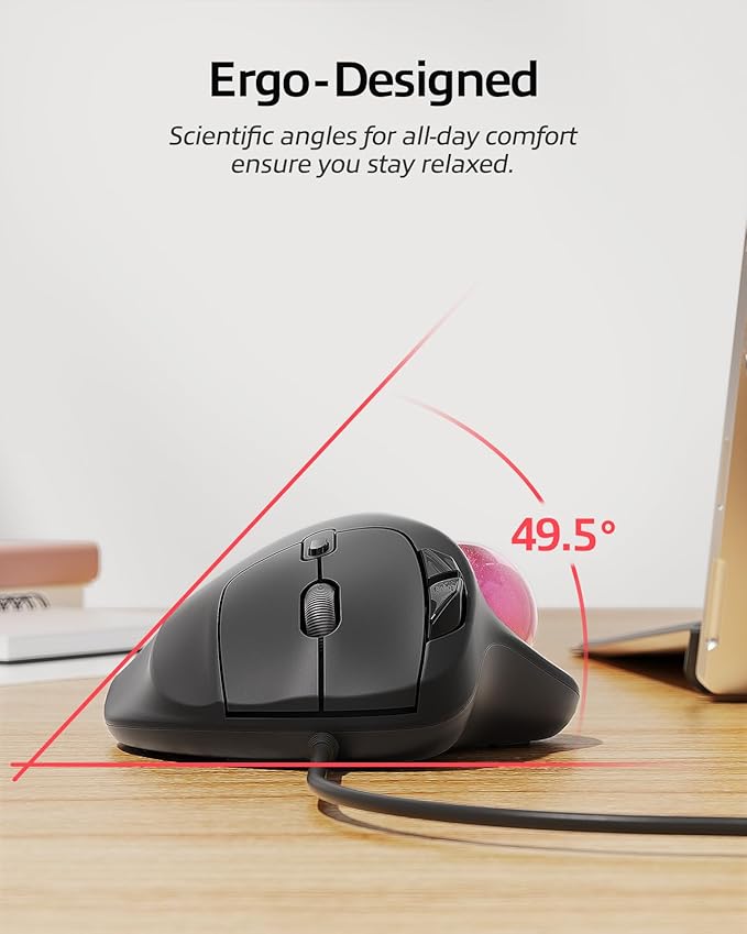 Nulea M509 Trackball Mouse Wired, Ergonomic Design, Easy Thumb Control, Precise & Smooth Tracking, 2-in-1 Interface (Type A &Type C), Compatible for PC, Laptop, Mac, Windows(Pink).